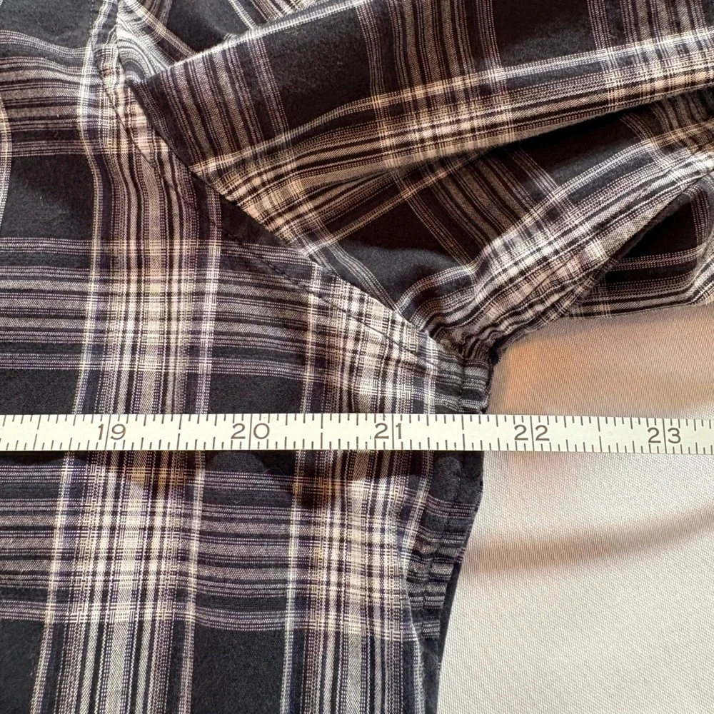 Banana Republic Western Shirt Mens Large Slim Fit Black White Plaid Snap Front